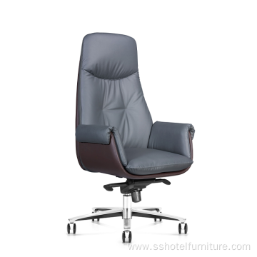 Gray Leather Office High Back Ergonomic Executive Chair